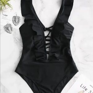 Lattice Criss Cross Ruffle Swimsuit